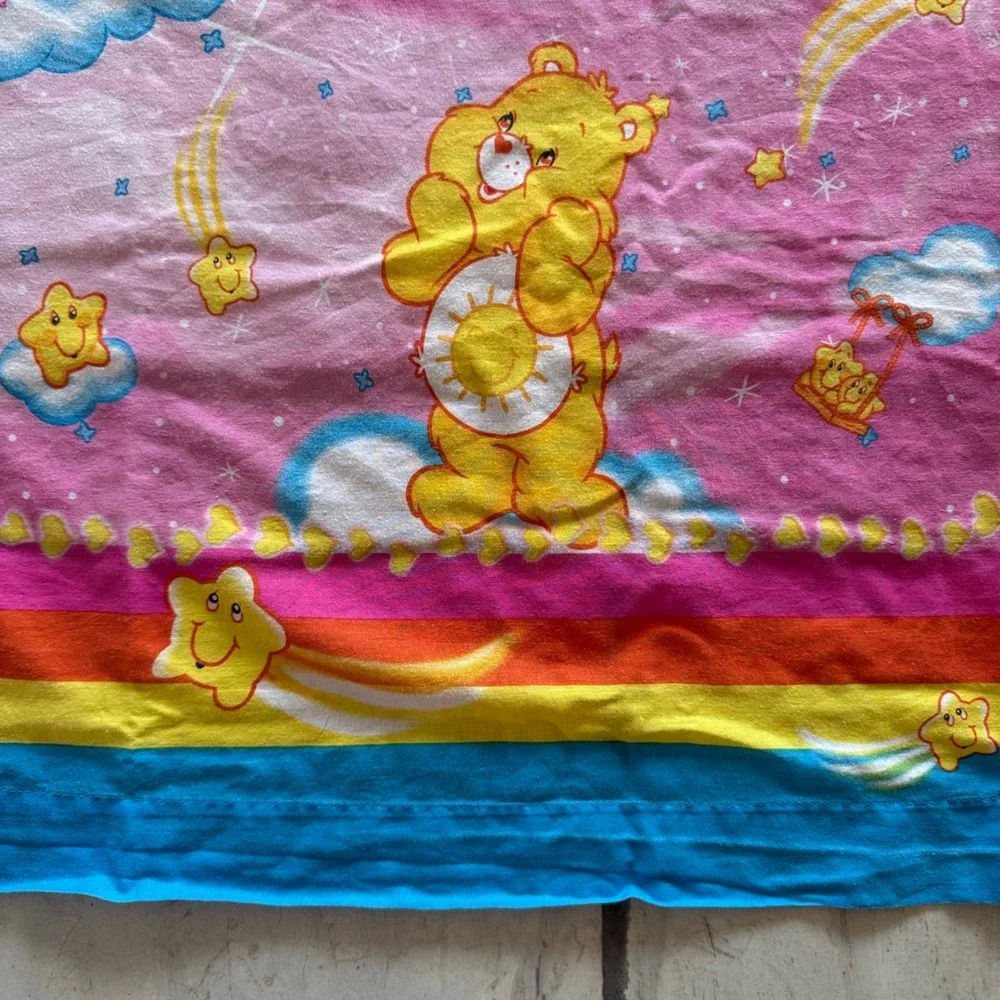3pc Vintage Care Bears Twin Sheets 2 Flat 1 Fitted Pink Franco Rainbow